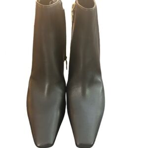 Coach Black Square-Toe Leather Ankle Booties with Side Zip